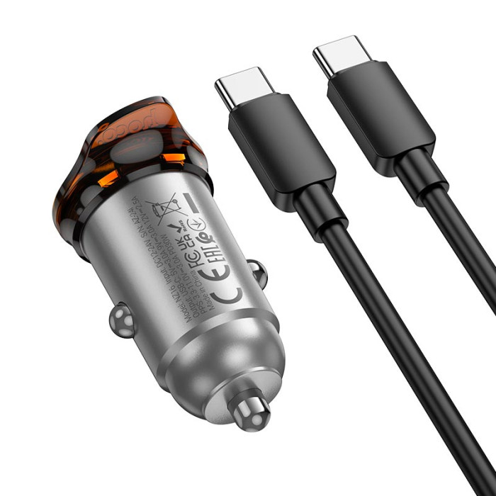 Автомобильный адаптер и кабель HOCO NZ16 Type-C / 30W Grey