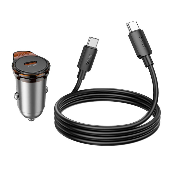 Автомобильный адаптер и кабель HOCO NZ16 Type-C / 30W Grey