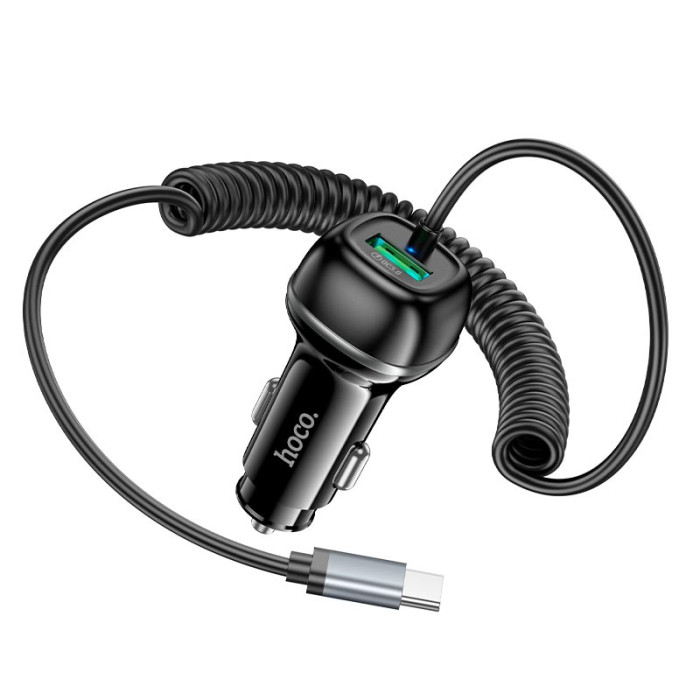 Автомобильный адаптер и кабель HOCO Z58B Type-C / USB / 48W Black