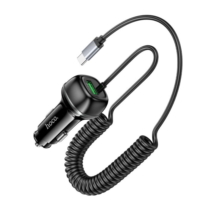 Автомобильный адаптер и кабель HOCO Z58B Type-C / USB / 48W Black