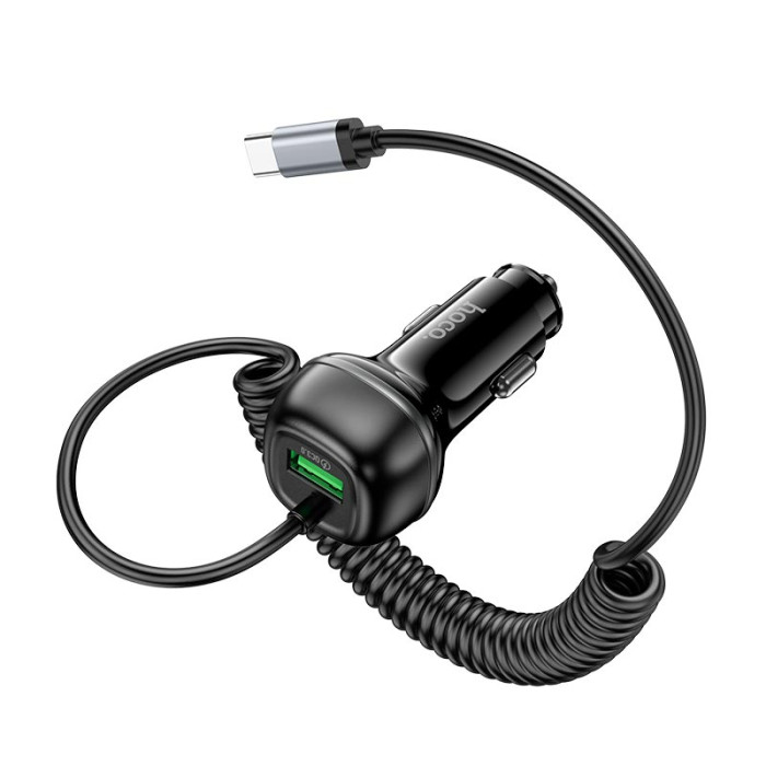 Автомобильный адаптер и кабель HOCO Z58B Type-C / USB / 48W Black
