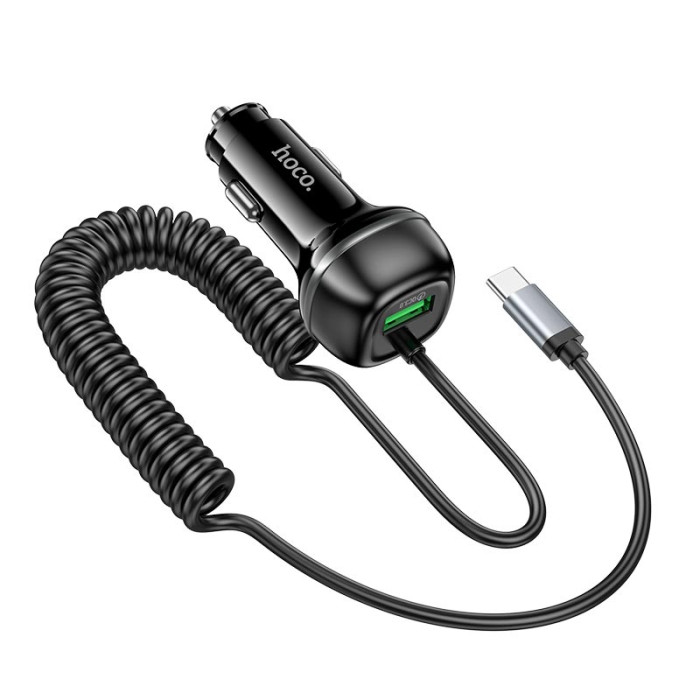Автомобильный адаптер и кабель HOCO Z58B Type-C / USB / 48W Black