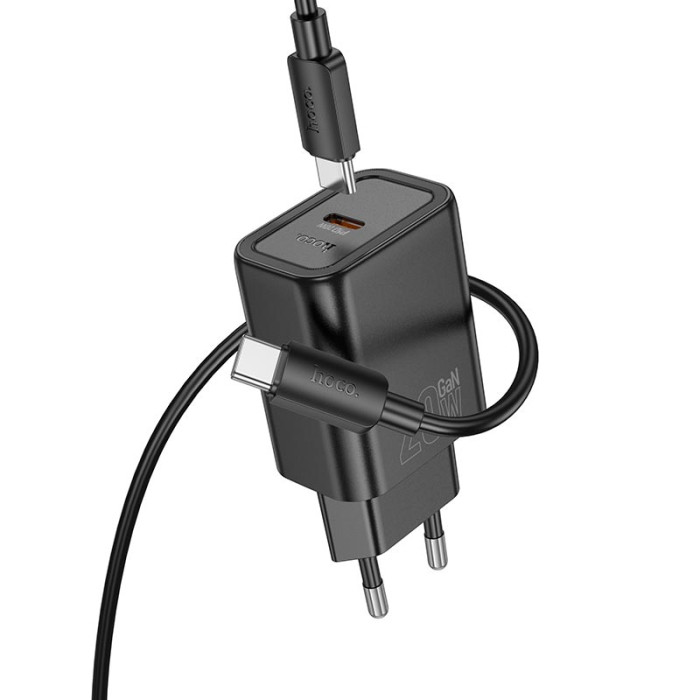 Кабель и блочок Hoco N60 Type-C to Type-C 20W 1m Black