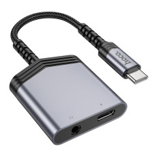 Перехідник 2 в 1 HOCO LS39 Type-C to Type-C/Aux Silver