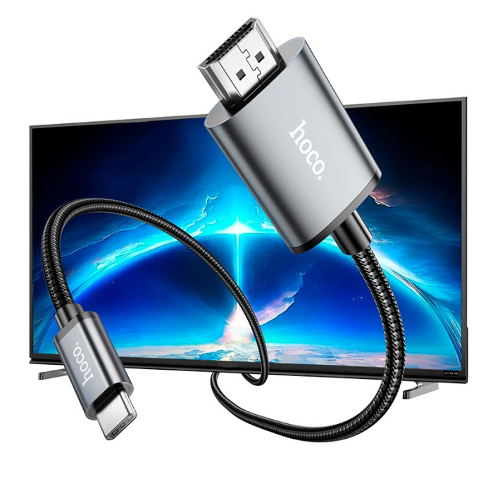 Кабель Type-C to HDTV Hoco UA27 4K 2m Grey