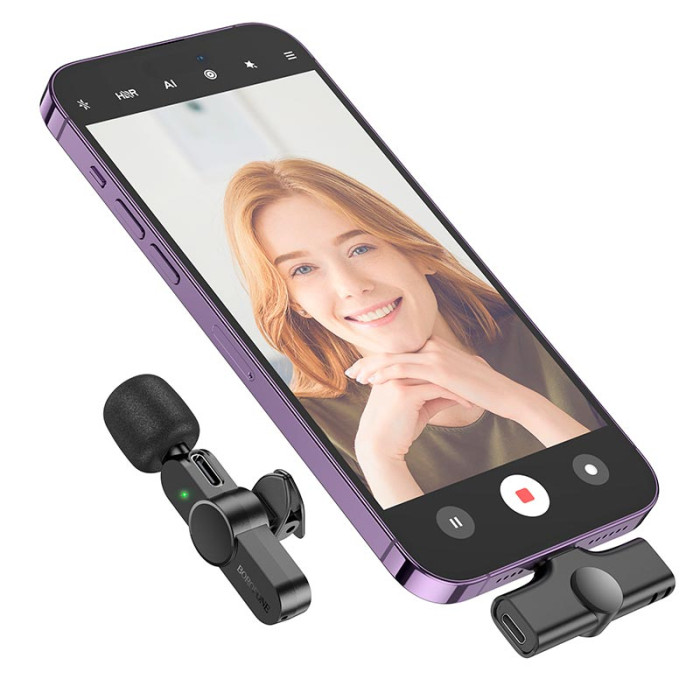 Бездротовий петличний мікрофон Borofone BFK12 Lightning Black