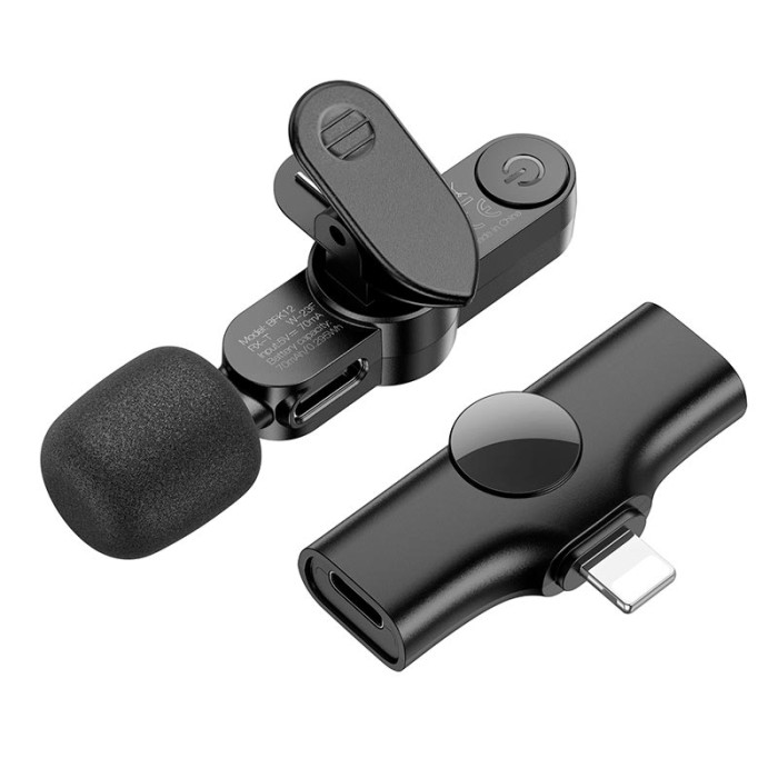 Бездротовий петличний мікрофон Borofone BFK12 Lightning Black