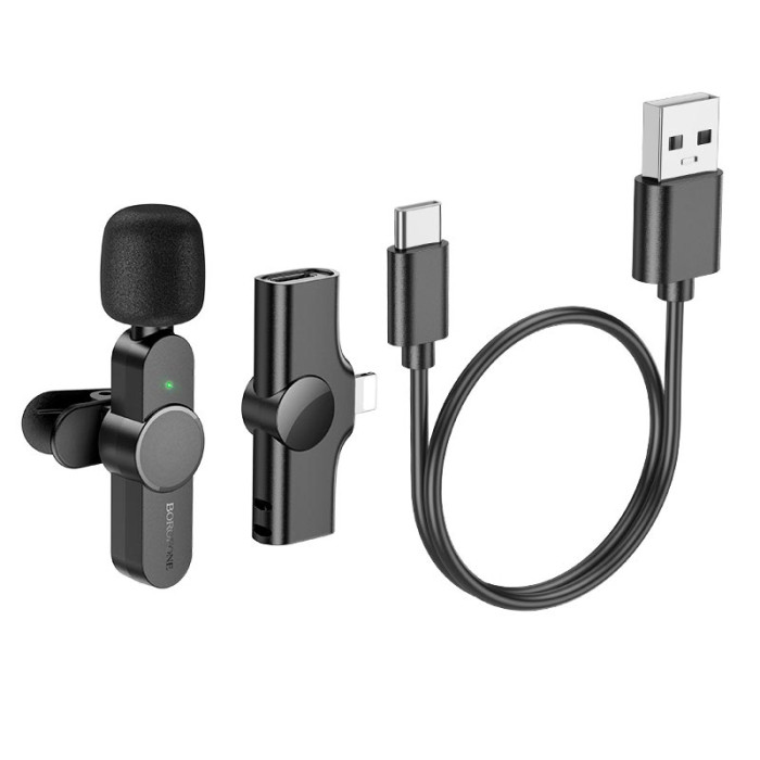 Бездротовий петличний мікрофон Borofone BFK12 Lightning Black