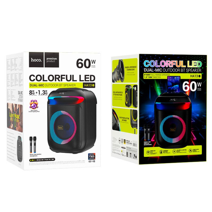 Караоке-колонка HOCO HA13 BT5.4 TF / AUX / USB / FM / BT / TWS, 60W, 6 ч Black