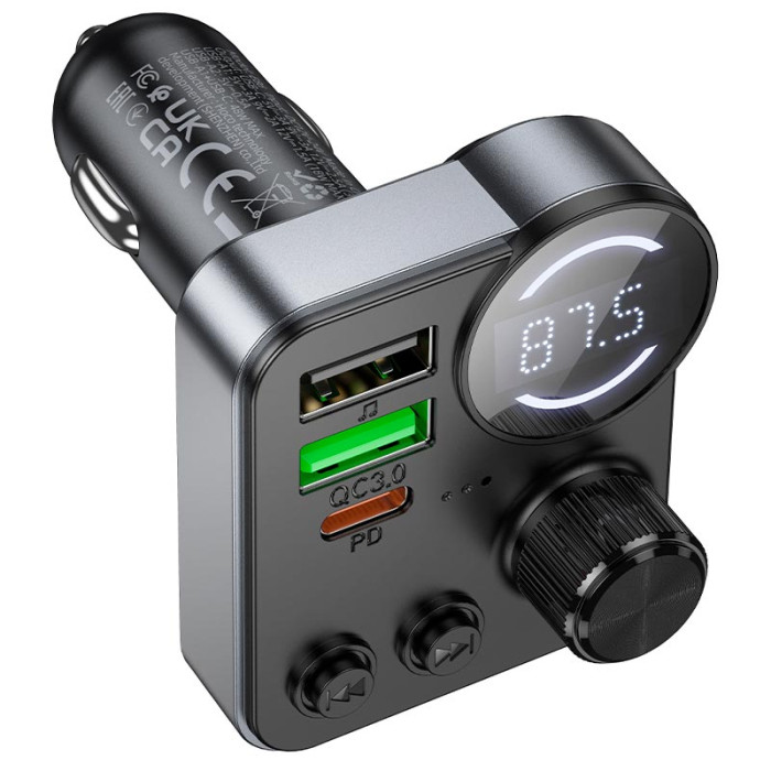 FM модулятор Hoco E86 BT5.4 2USB / Type-C / PD / QC / 48W / 3A, Black
