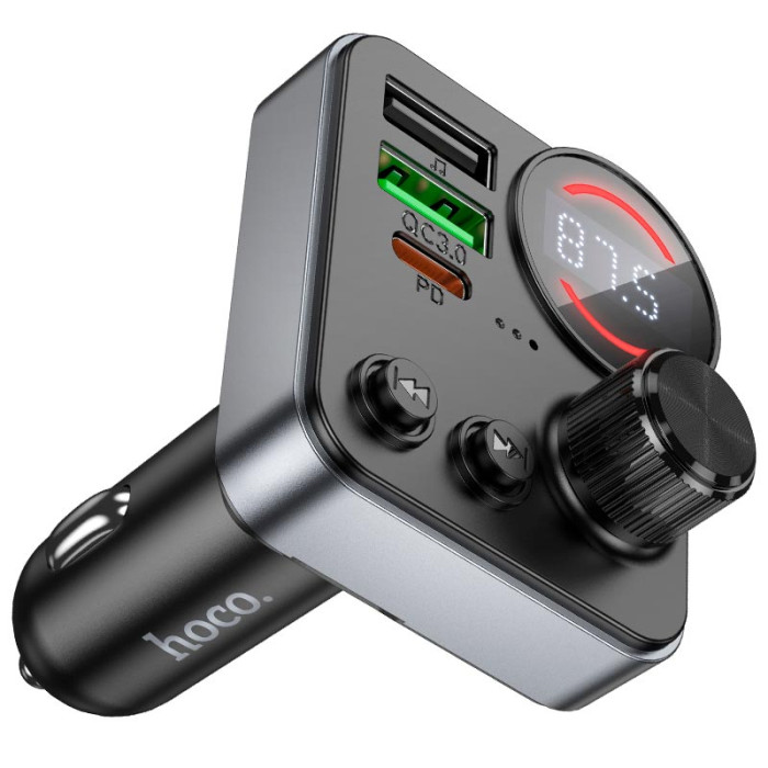 FM модулятор Hoco E86 BT5.4 2USB / Type-C / PD / QC / 48W / 3A, Black