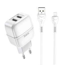 Кабель та блочок Hoco C77A USB to Lightning 1m White