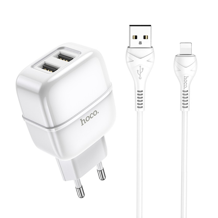 Кабель и блочок Hoco C77A USB to Lightning 1m White