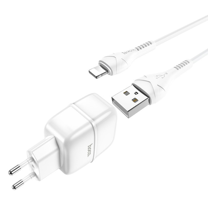 Кабель и блочок Hoco C77A USB to Lightning 1m White