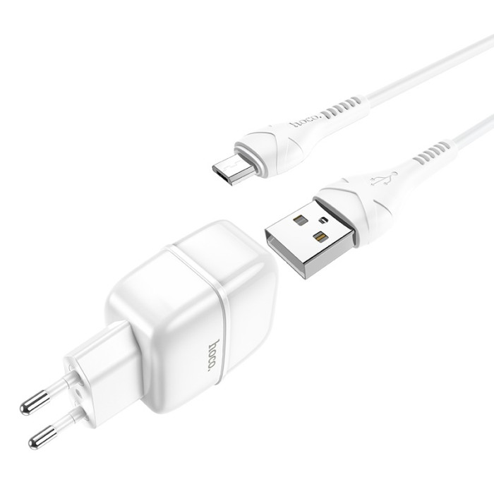 Кабель та блочок Hoco C77A USB to Micro USB 1m White