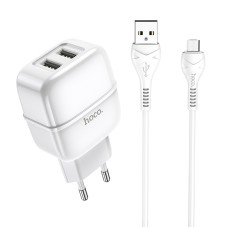 Кабель та блочок Hoco C77A USB to Micro USB 1m White