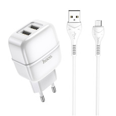 Кабель та блочок Hoco C77A USB to Micro USB 1m White