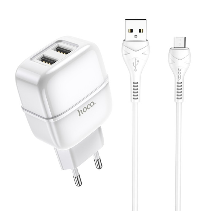 Кабель та блочок Hoco C77A USB to Micro USB 1m White