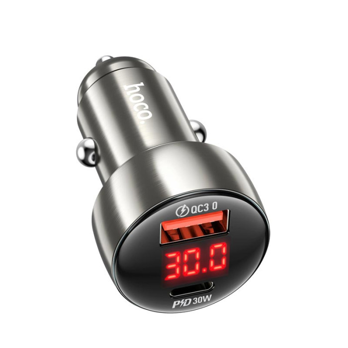 Адаптер автомобільний HOCO Z50 Type-C / USB / 48W Grey