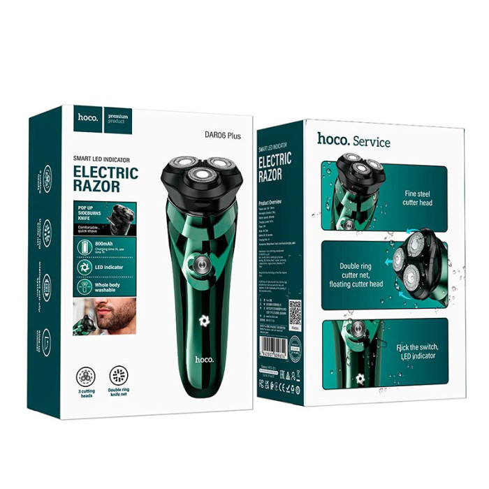 Електробритва для сухого і вологого гоління Hoco Dar06 Plus Green