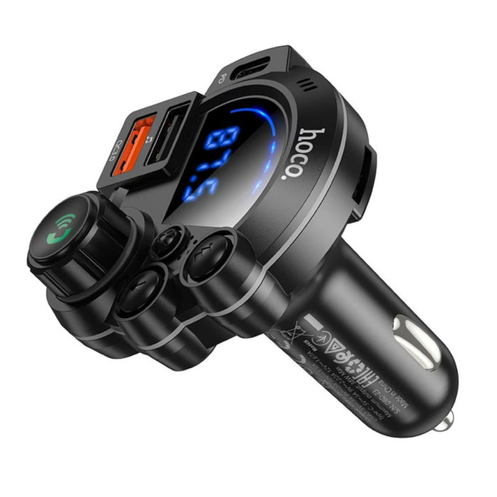 FM модулятор Hoco DFM01 BT5.4 2USB / Type-C / TF / PD / QC / 38W / 3A, Black