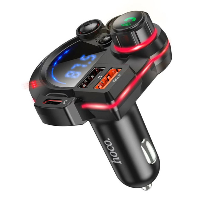 FM модулятор Hoco DFM01 BT5.4 2USB / Type-C / TF / PD / QC / 38W / 3A, Black