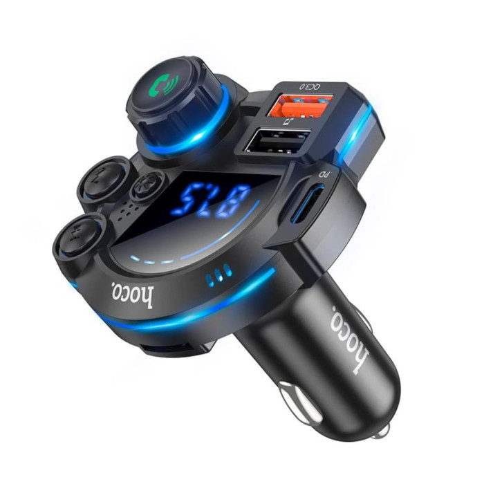 FM модулятор Hoco DFM01 BT5.4 2USB / Type-C / TF / PD / QC / 38W / 3A, Black