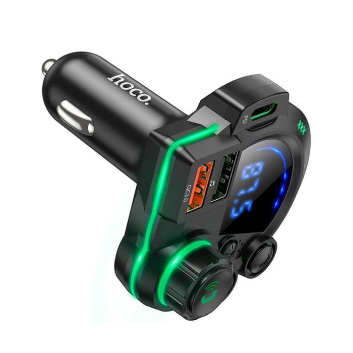 FM модулятор Hoco DFM01 BT5.4 2USB / Type-C / TF / PD / QC / 38W / 3A, Black