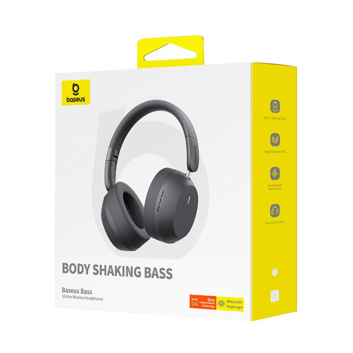 Наушники накладные Baseus Bass 35 Max BT5.3, AUX / BT, 50 ч Grey