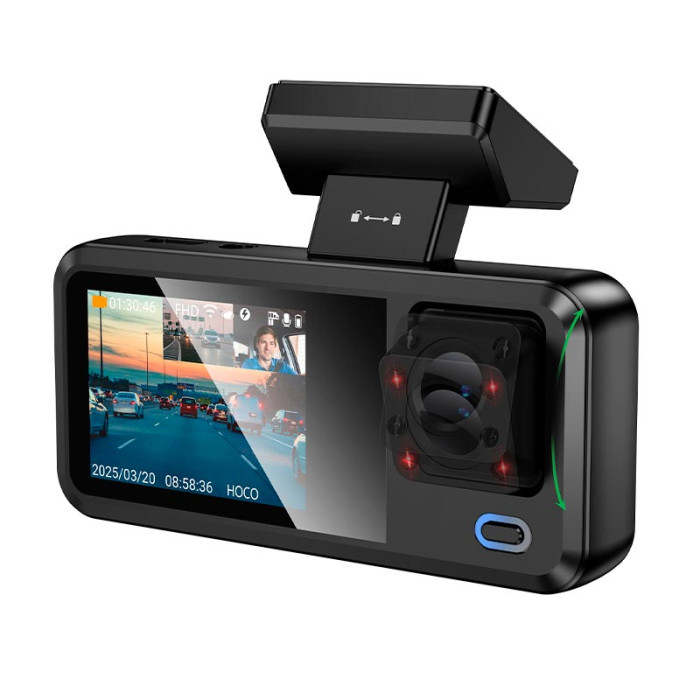 Відеореєстратор HOCO DV15 2" IPS, 720p/30FPS, WiFi, 3 камери, Black