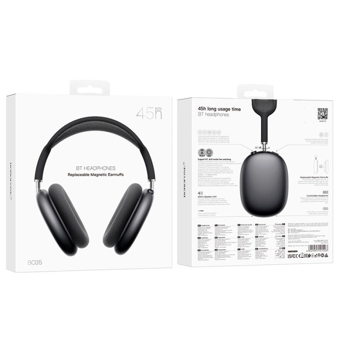 Наушники накладные Borofone BO35 BT5.4, AUX / BT, 45 ч Grey