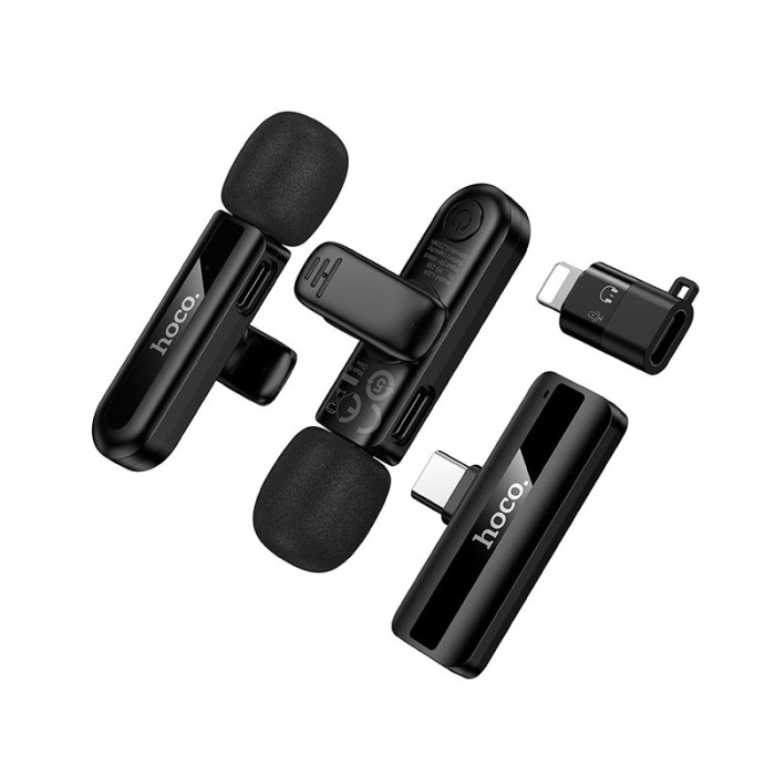 Бездротовий петличний мікрофон 2 шт HOCO L20A Type-C/Lightning Black