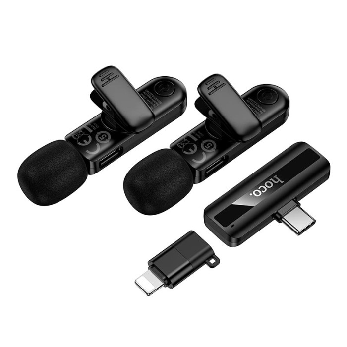 Бездротовий петличний мікрофон 2 шт HOCO L20A Type-C/Lightning Black