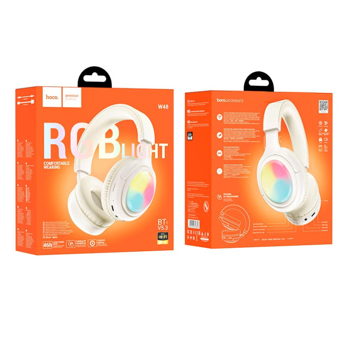 Наушники накладные Hoco W48 BT5.3, AUX / BT / TF, 46 ч White