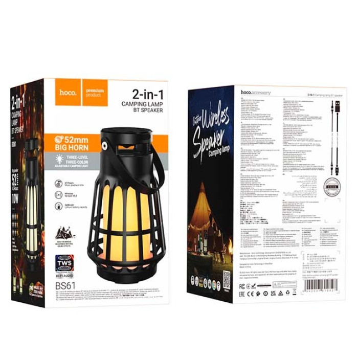 Портативная колонка HOCO BS61 BT5.3, TF / FM / USB / TWS / LED, 10W, 5 ч Black