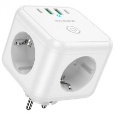 Мережевий зарядний пристрій BOROFONE BAC11 PD40W 3хAC/2xType-C/2xUSB, White 