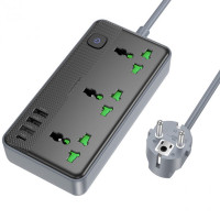 Мережевий фільтр BOROFONE BAC2A 3x220V / 3хUSB / 1хType-C / 2500W 1.5 м, Black