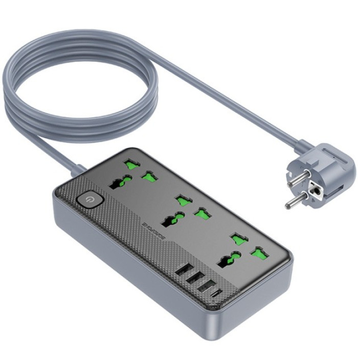 Сетевой фильтр BOROFONE BAC2A 3x220V / 3хUSB / 1хType-C / 2500W 1.5 м, Black