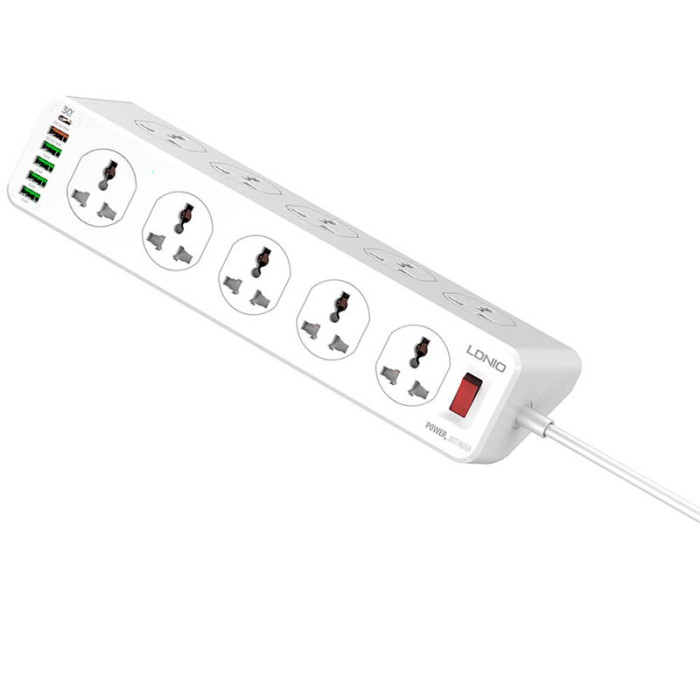 Сетевой фильтр LDNIO SC10610 10x220V5хUSB / 1хType-C, PD / 1QC3.0, 2500W 2 м, White