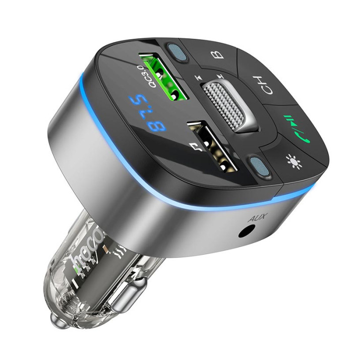 FM модулятор Hoco E71 BT5.0 2USB / AUX / PD / QC / 18W / 3A, Black