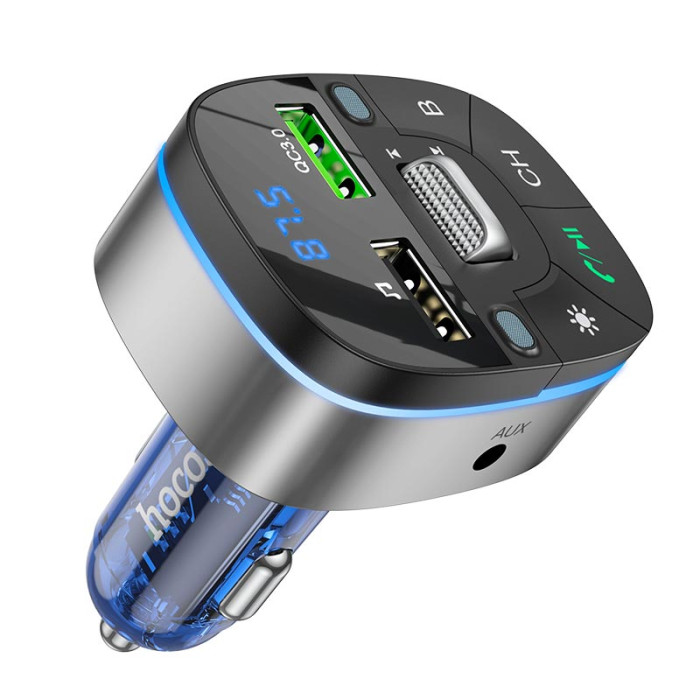 FM модулятор Hoco E71 BT5.0 2USB / AUX / PD / QC / 18W / 3A, Black