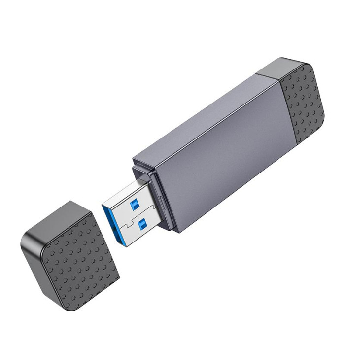 Переходник 2 в 1 Hoco HB45 USB 3.0 /Type-C / 5Gbps, 2TB Max, Grey