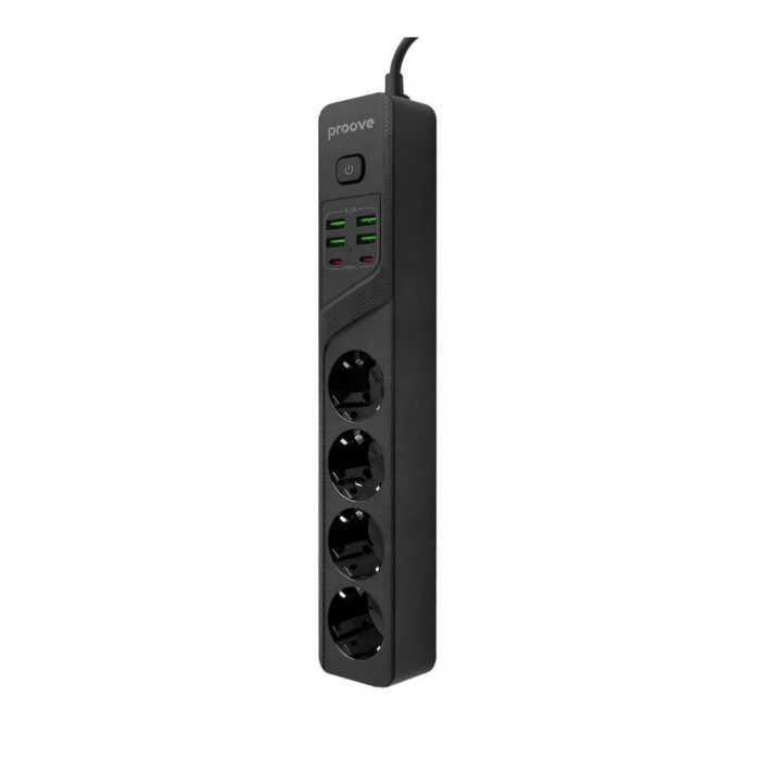 Сетевой фильтр Proove Power Strip P-04 4x220V / 4хUSB / 2хType-C / 2500W 2 м, Black