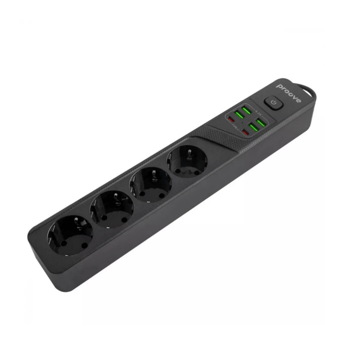 Сетевой фильтр Proove Power Strip P-04 4x220V / 4хUSB / 2хType-C / 2500W 2 м, Black