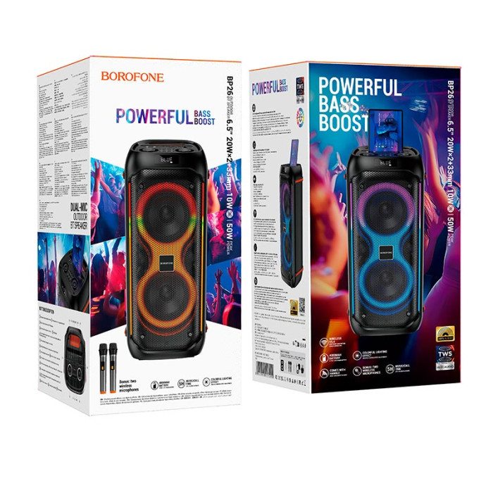 Караоке-колонка Borofone BP26 BT5.4 TF / AUX / USB / FM / BT / TWS, 50W, 5 ч Black