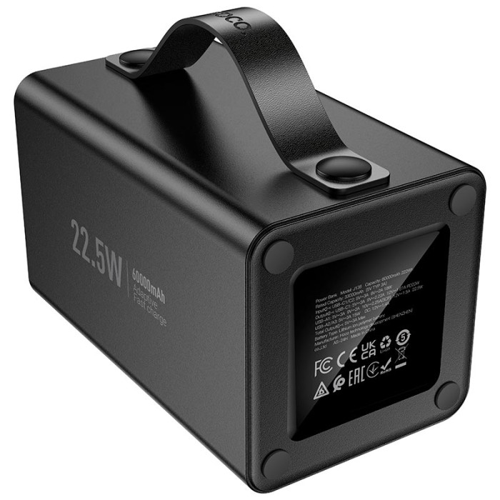 Повербанк Hoco J138 60000mAh, 3USB / 2Type-C / DC12V / PD-QC / 22.5W / 3A, Black