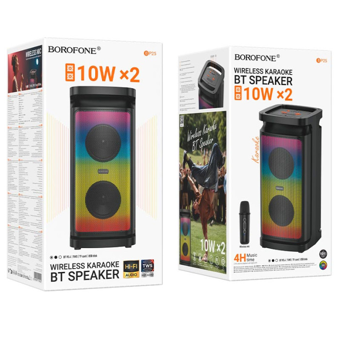 Караоке-колонка Borofone BP25 BT5.4 TF / AUX / USB / FM / BT / TWS, 10Wx2, 4 ч Black