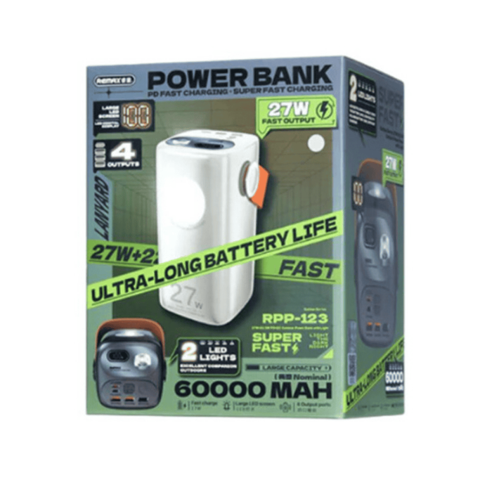 Повербанк Remax RPP-123 60000mAh, 2 х Type-C / 3 х USB / 27W / 2.1 A, Grey