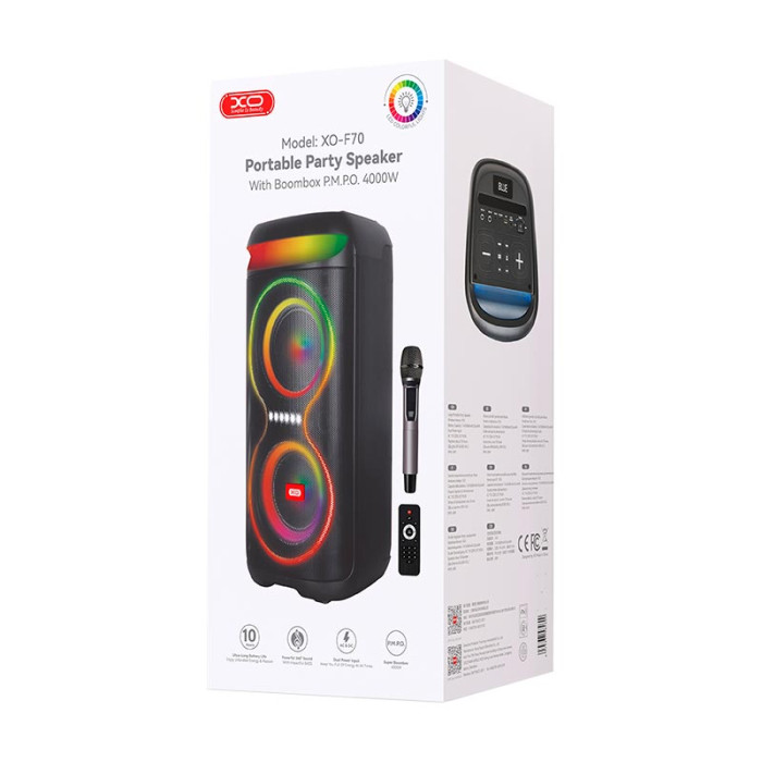 Караоке-колонка XO-F70 BT5.0 TF / AUX / USB / FM / BT / TWS, 40W, 10 ч Black