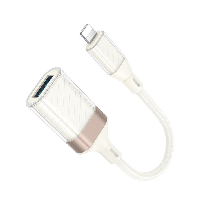 Перехідник Hoco UA39 Lightning to USB / 480Mbps / OTG, White-Gold